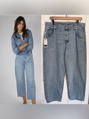 Daily Blue Mantra Jeans Wide Barrel Leg Button Fly High Rise in Lake Blue Sz 31